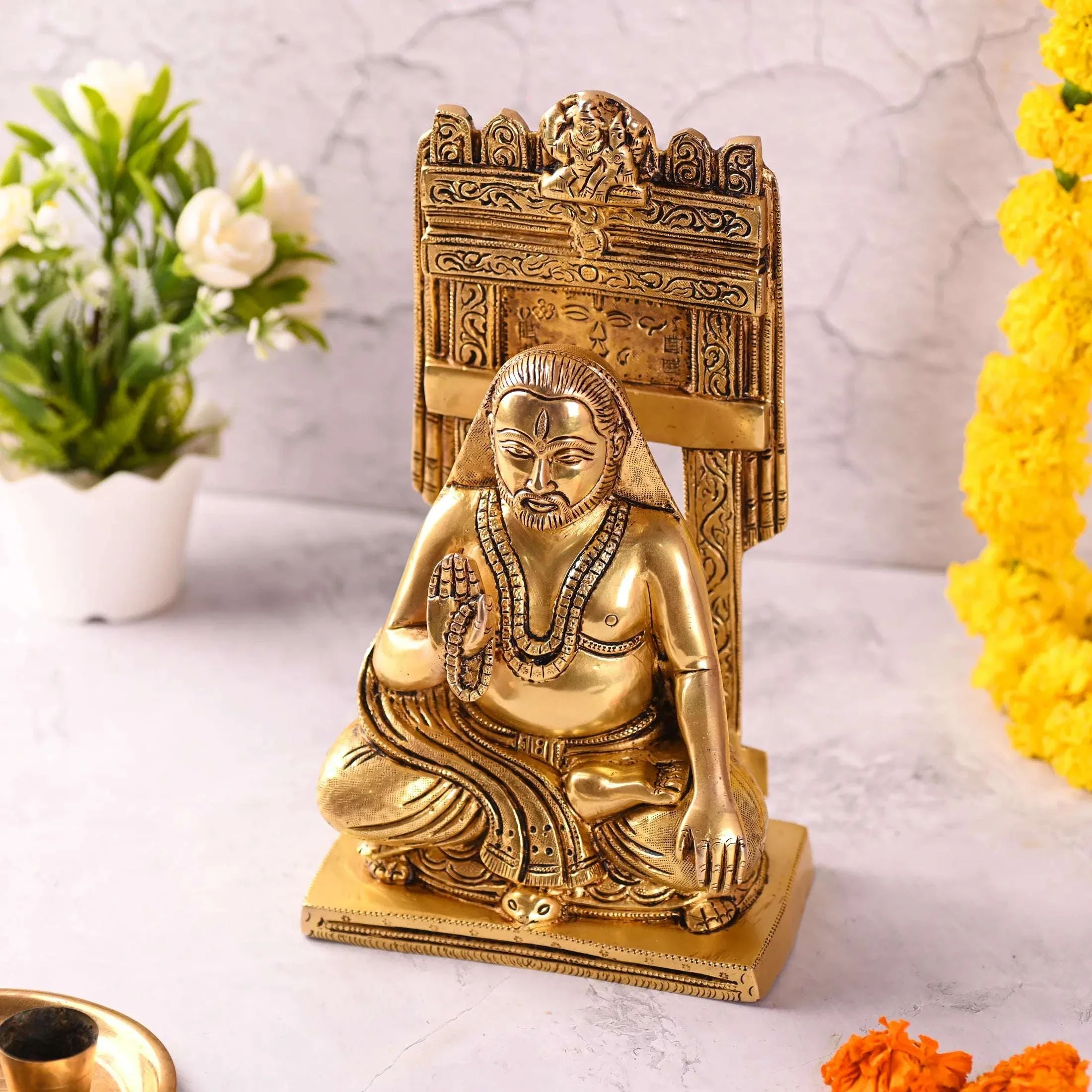 Brass Sitting Raghavendra Swamy Idol (10.5 Inch) - Image 5