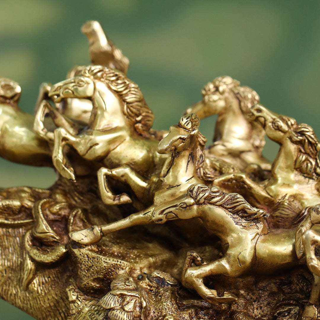 Brass Nine-Headed Horse Statue – Feng Shui Symbol of Power & Success (10.5 Inch) - Image 3