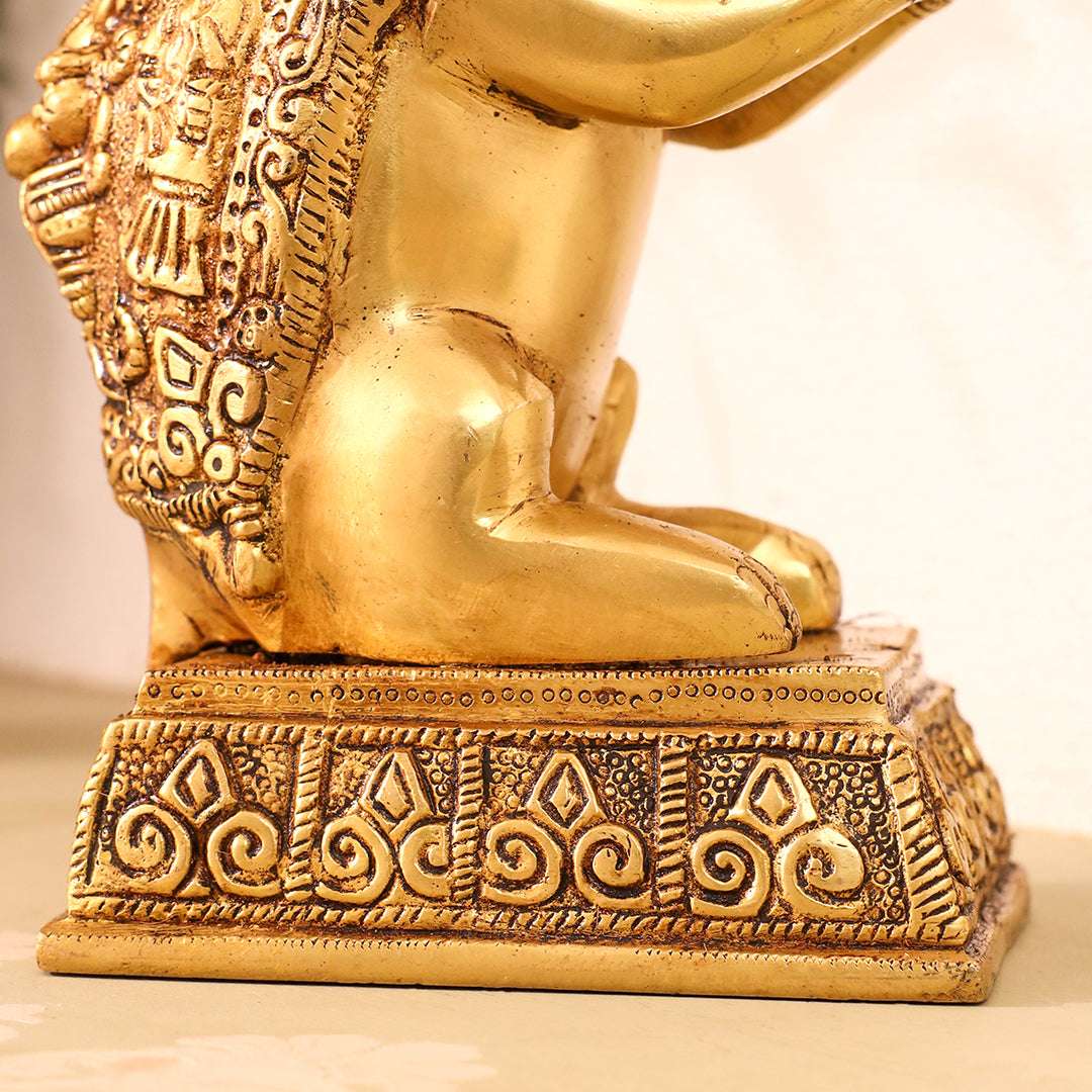 Brass Mushak/Rat Idol – Ganesha’s Devotee on Decorative Pedestal (6.5 INCH) - Image 3