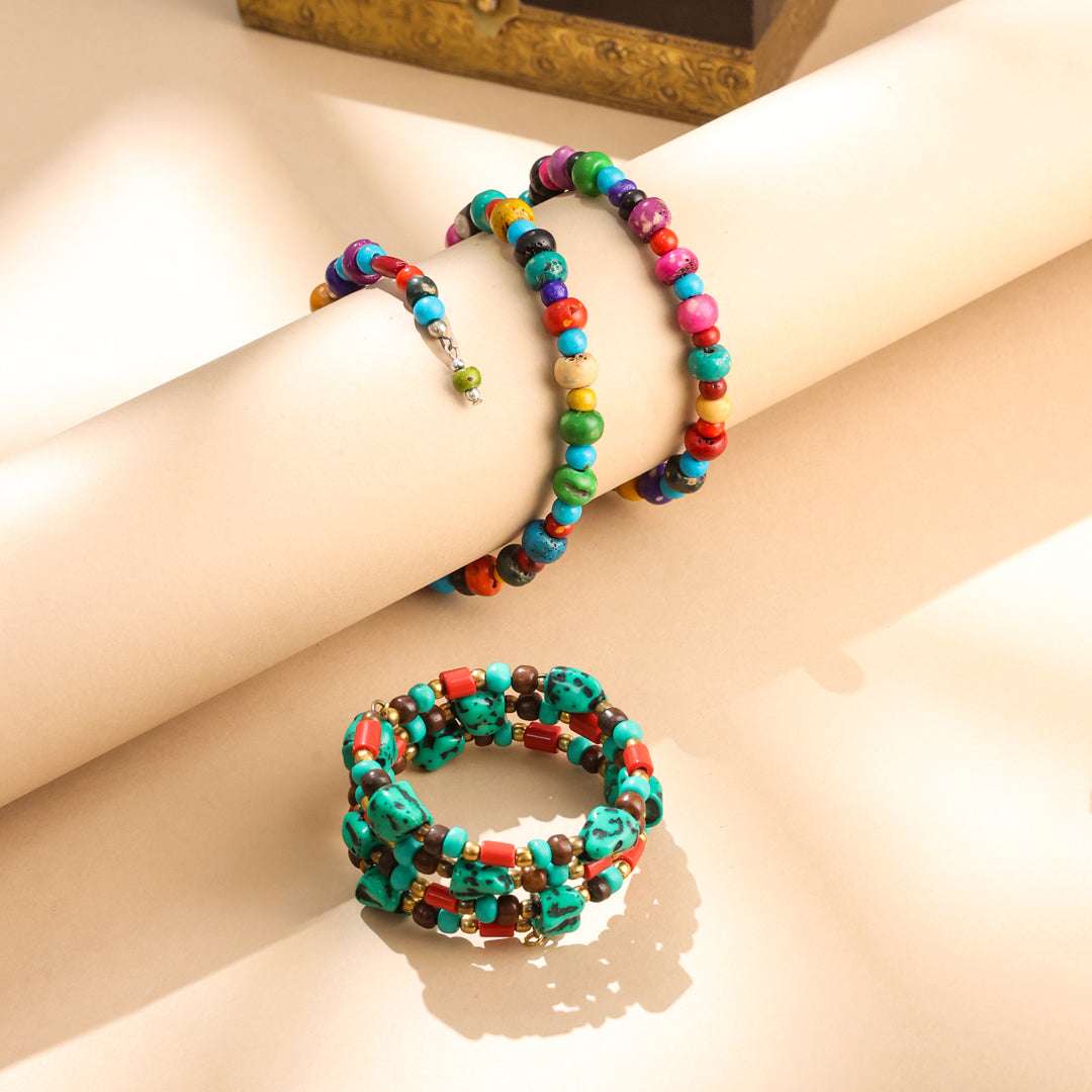 Resin Colorful Beaded Coil Bracelets – Handcrafted Boho Style - Image 3