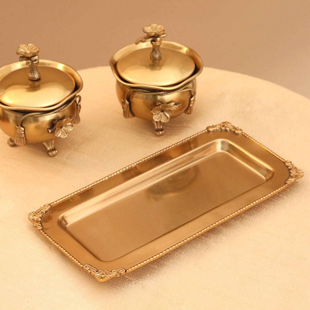 Brass Ribbon 2 Bowl With Lid & Rost 1 Tray - Image 8