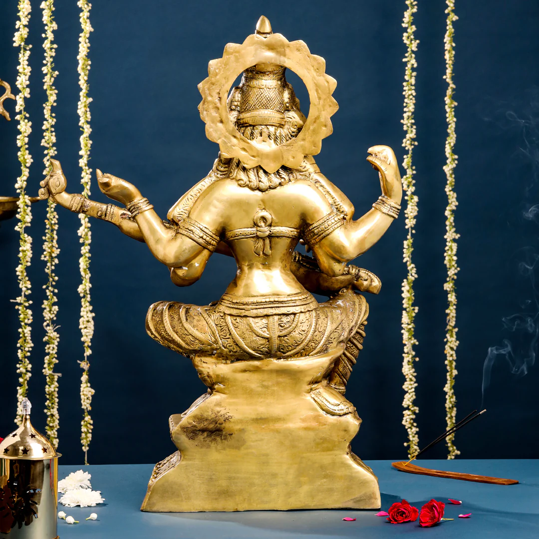 Brass Goddess Sitting Saraswati Idol (30 Inch) - Image 4