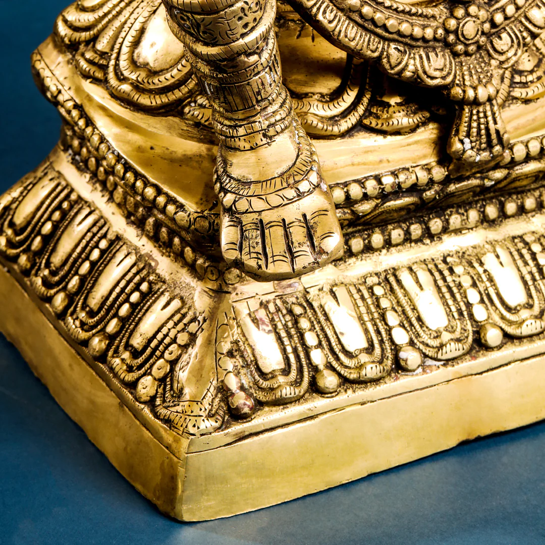 Brass Goddess Sitting Saraswati Idol (30 Inch) - Image 6