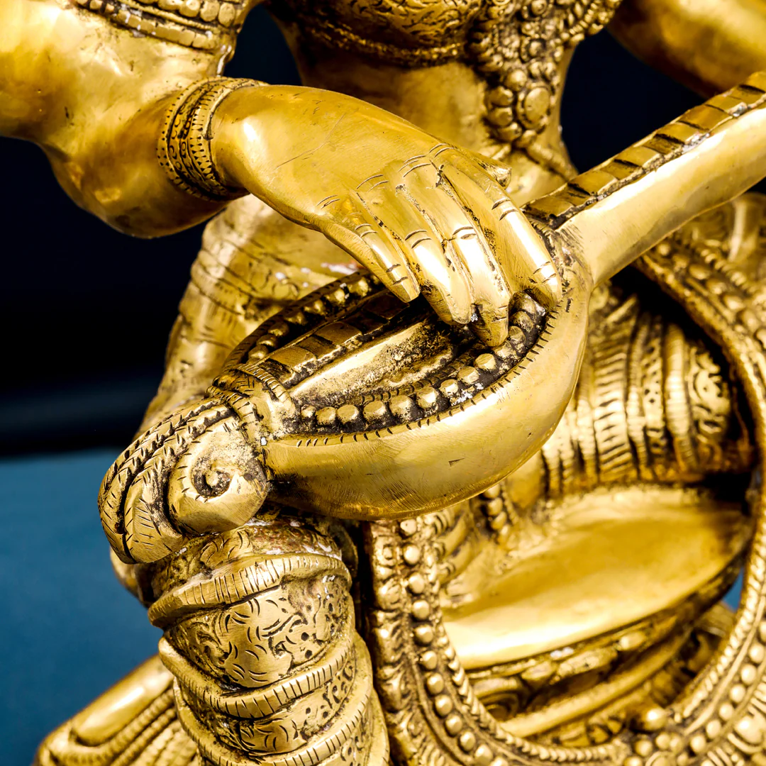 Brass Goddess Sitting Saraswati Idol (30 Inch) - Image 7