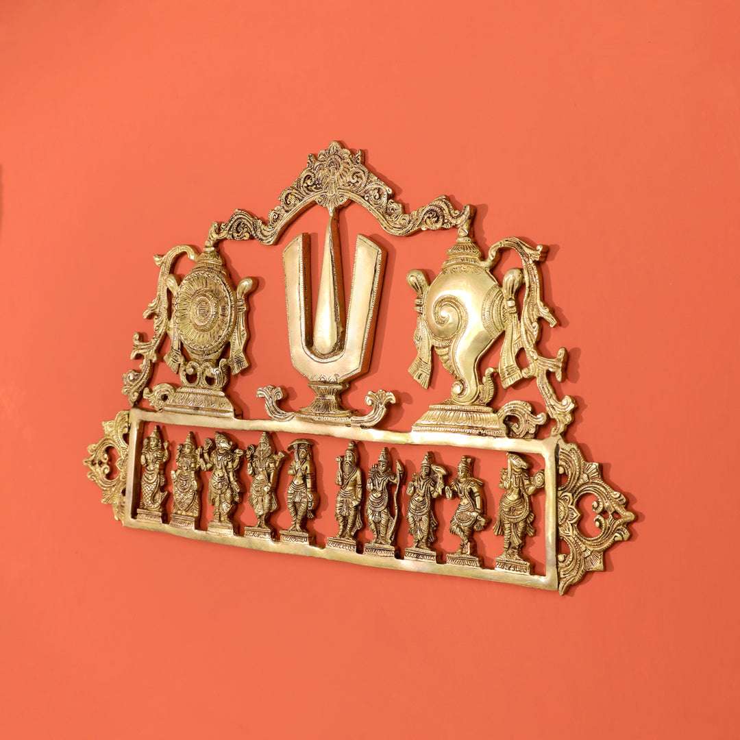 Brass Shankh Chakra Namah & Dashavatara Wall Hanging (14.7 Inch) - Image 2