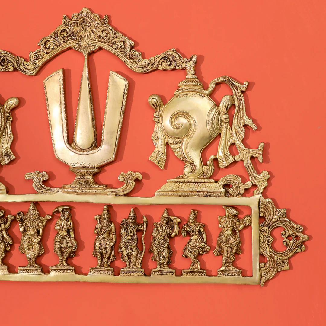 Brass Shankh Chakra Namah & Dashavatara Wall Hanging (14.7 Inch) - Image 3