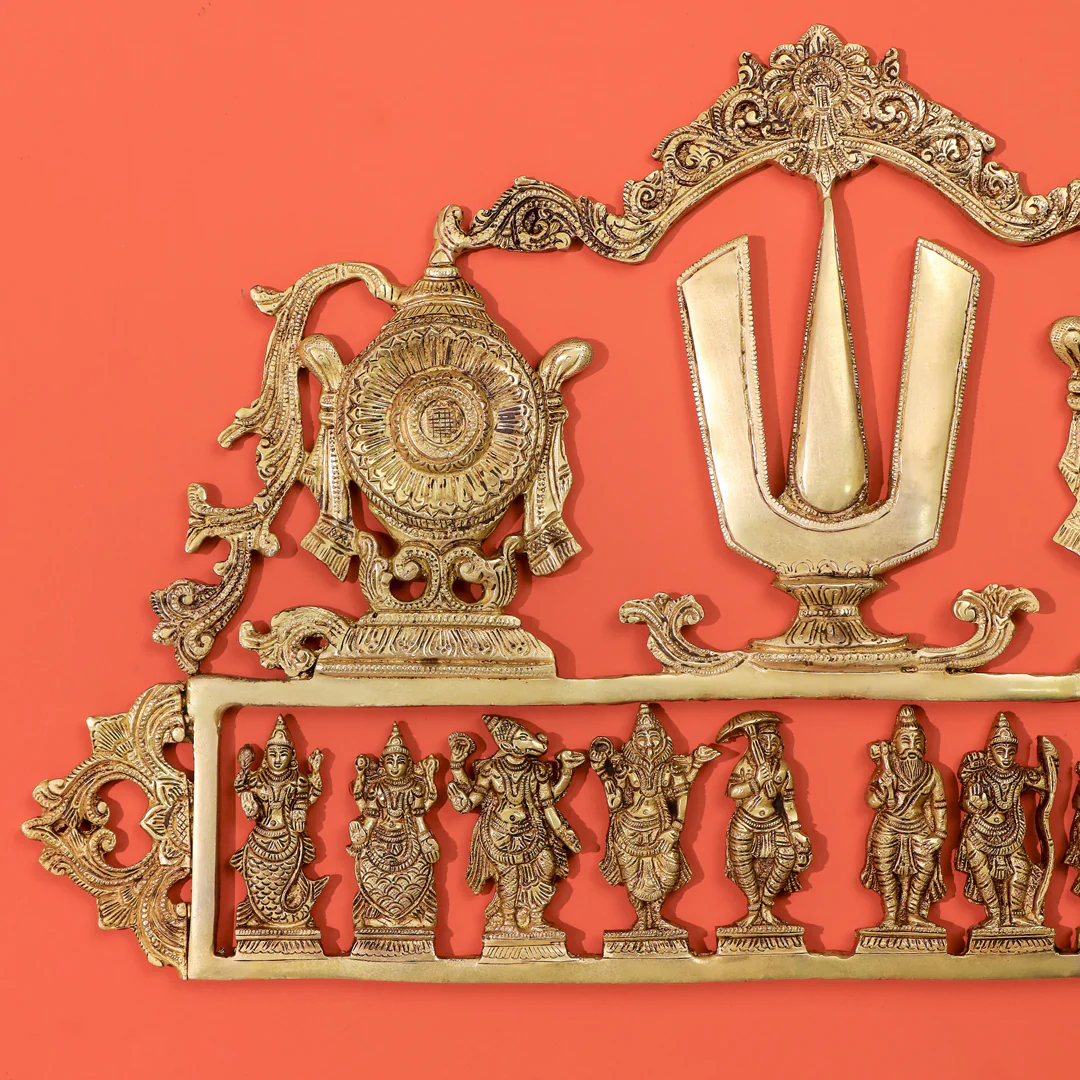 Brass Shankh Chakra Namah & Dashavatara Wall Hanging (14.7 Inch) - Image 4