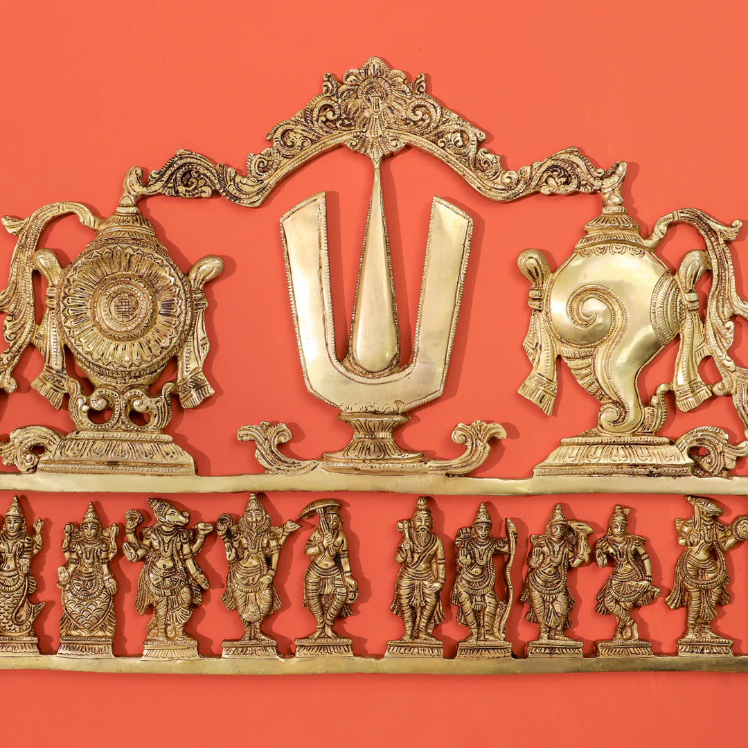 Brass Shankh Chakra Namah & Dashavatara Wall Hanging (14.7 Inch) - Image 5