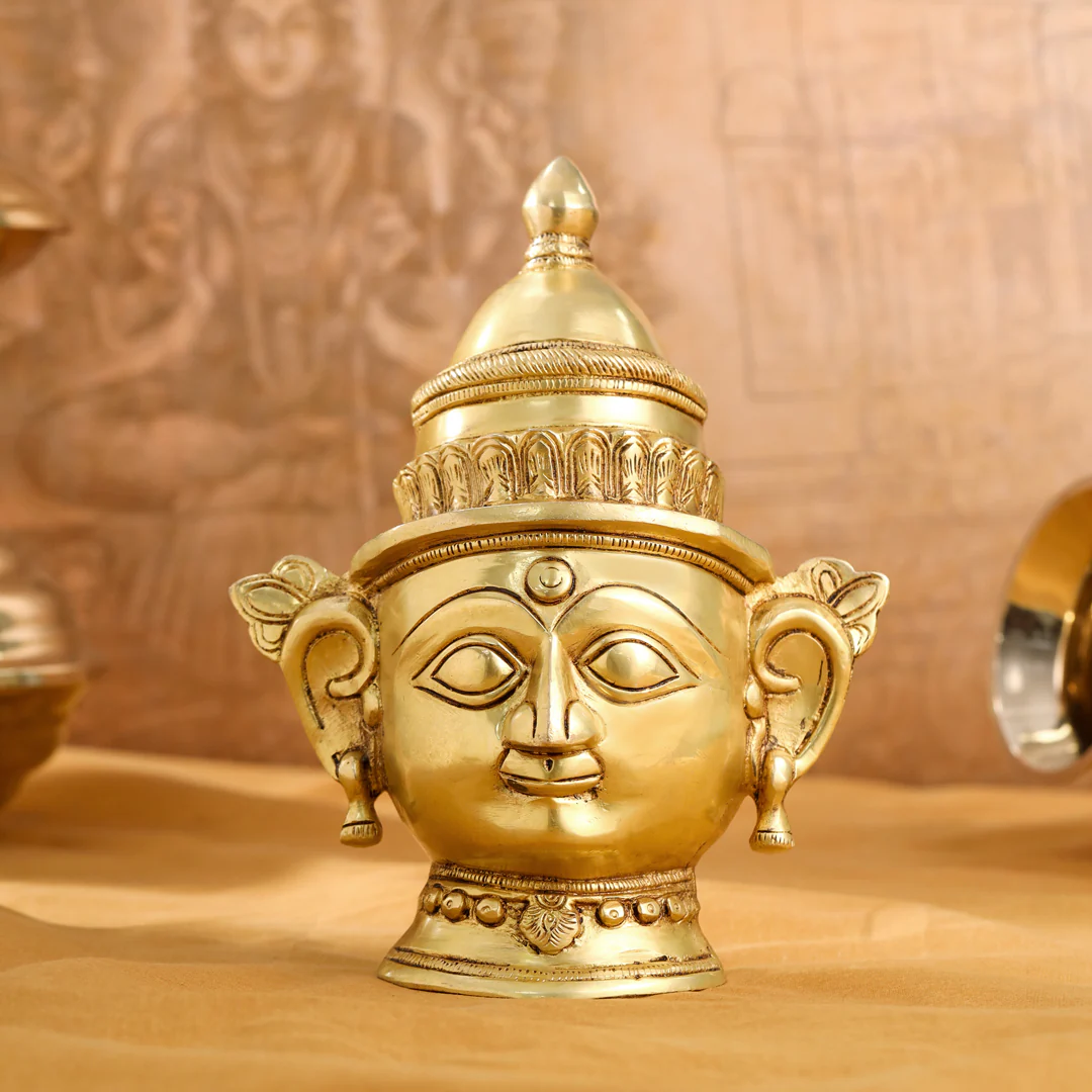Brass Shiva And Parvati Head Statue (9 Inch) - Image 10
