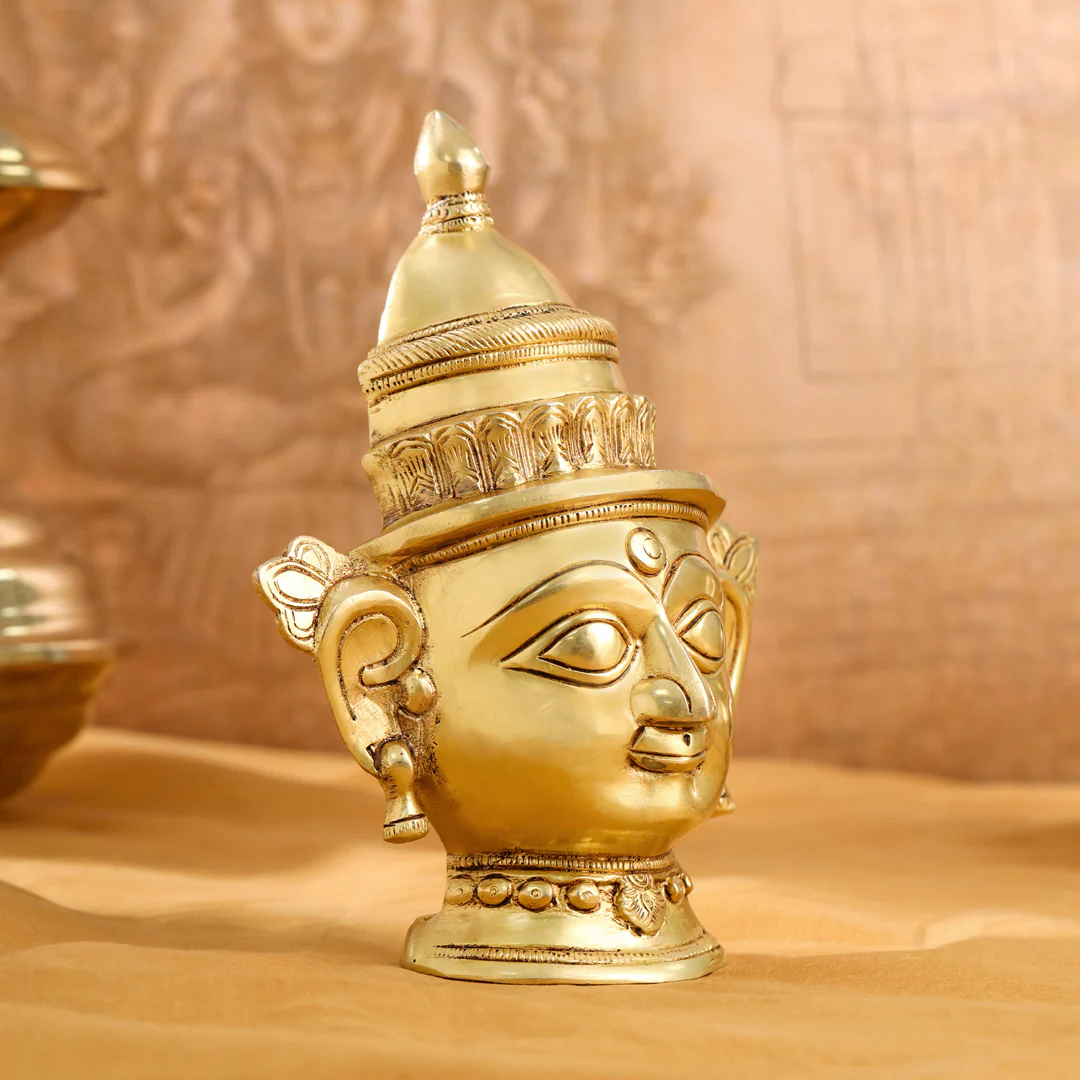 Brass Shiva And Parvati Head Statue (9 Inch) - Image 11