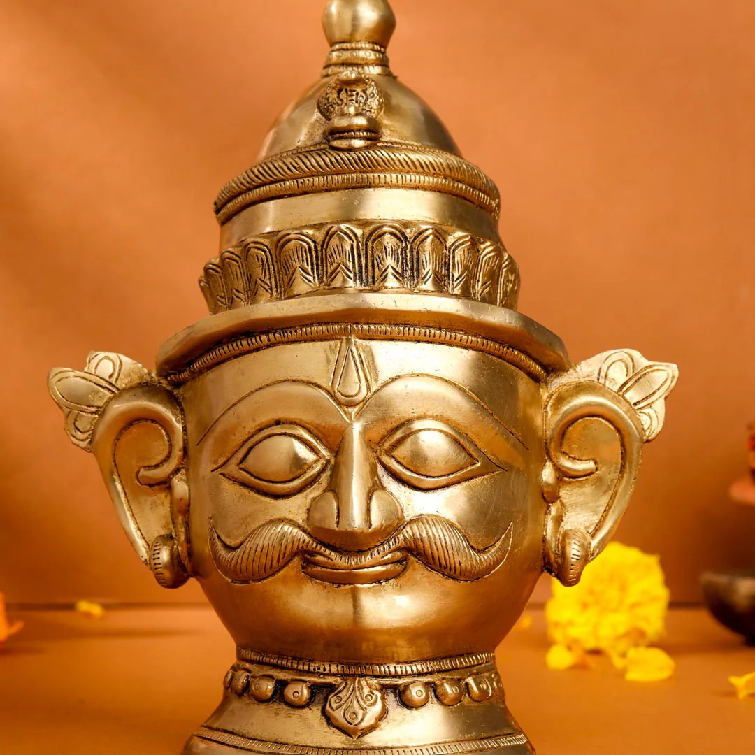 Brass Shiva And Parvati Head Statue (9 Inch) - Image 4