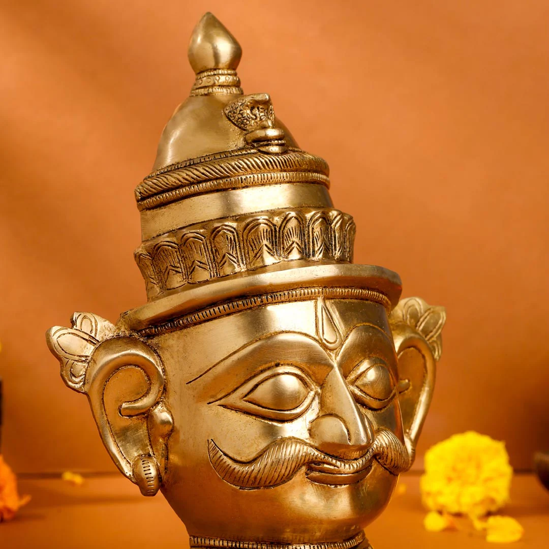 Brass Shiva And Parvati Head Statue (9 Inch) - Image 5
