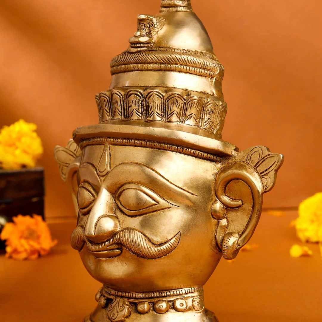 Brass Shiva And Parvati Head Statue (9 Inch) - Image 6