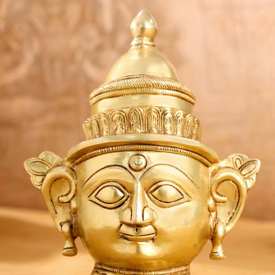 Brass Shiva And Parvati Head Statue (9 Inch) - Image 8