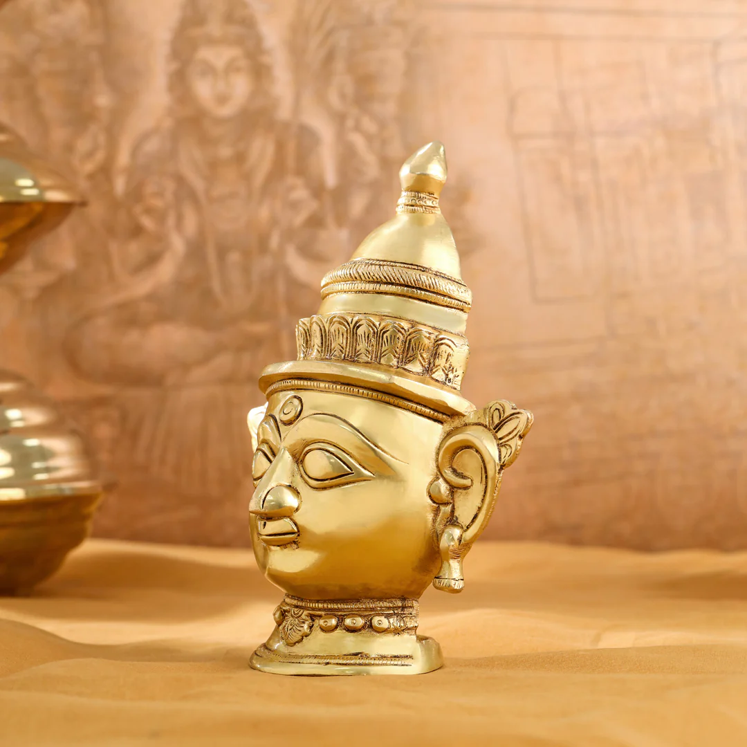 Brass Shiva And Parvati Head Statue (9 Inch) - Image 9