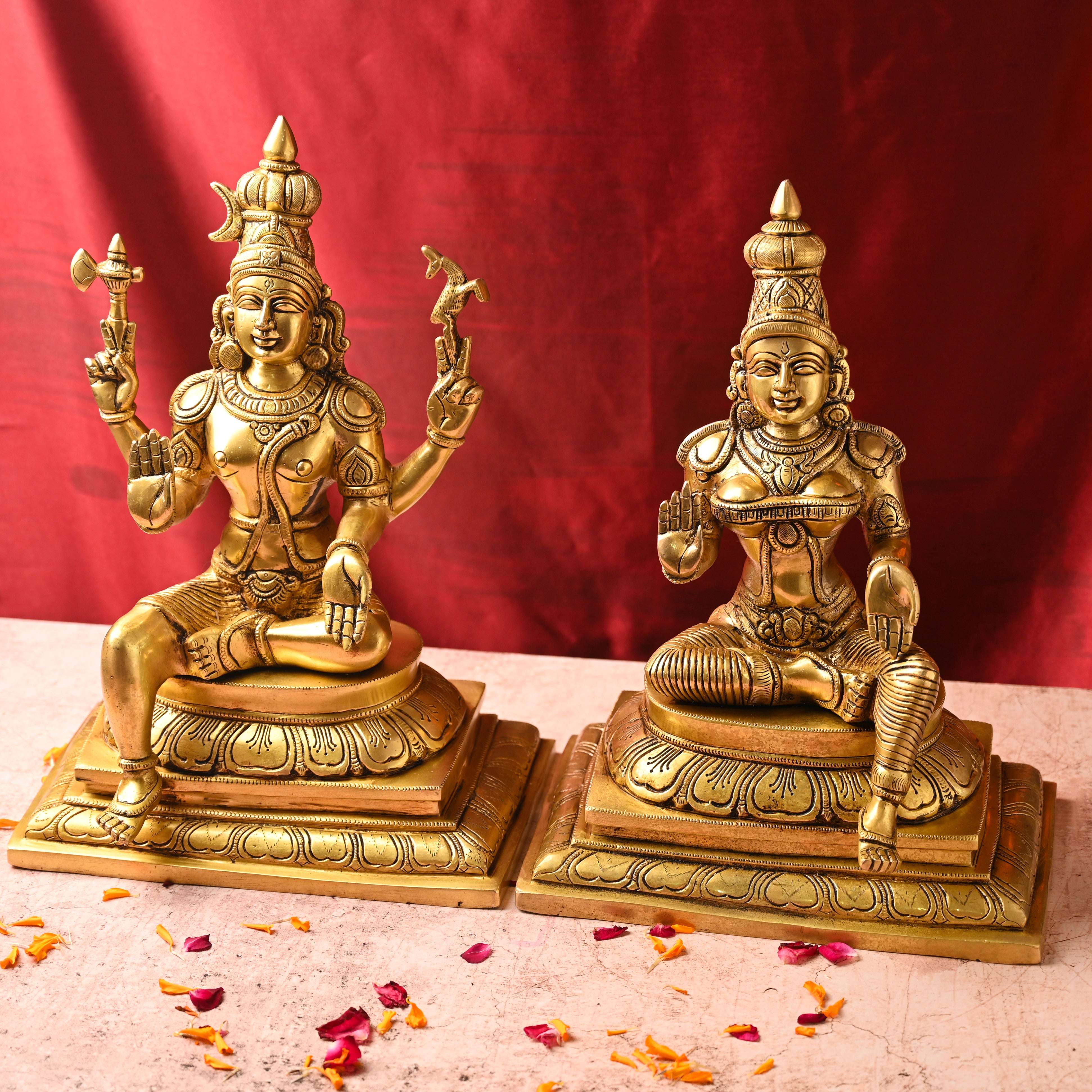 Brass Shiva & Parvati Sitting Idols Set (16.5 Inch) - Image 2