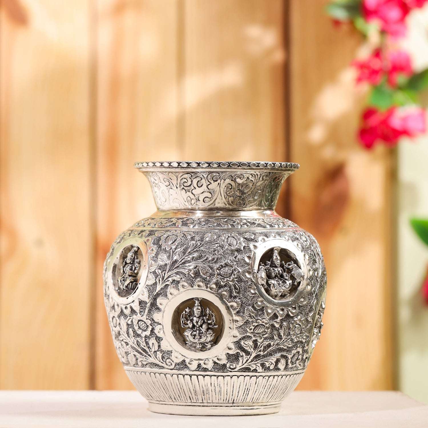 Brass Silver Plated Ashtalakshmi Kodam / Kalash (8 Inch)