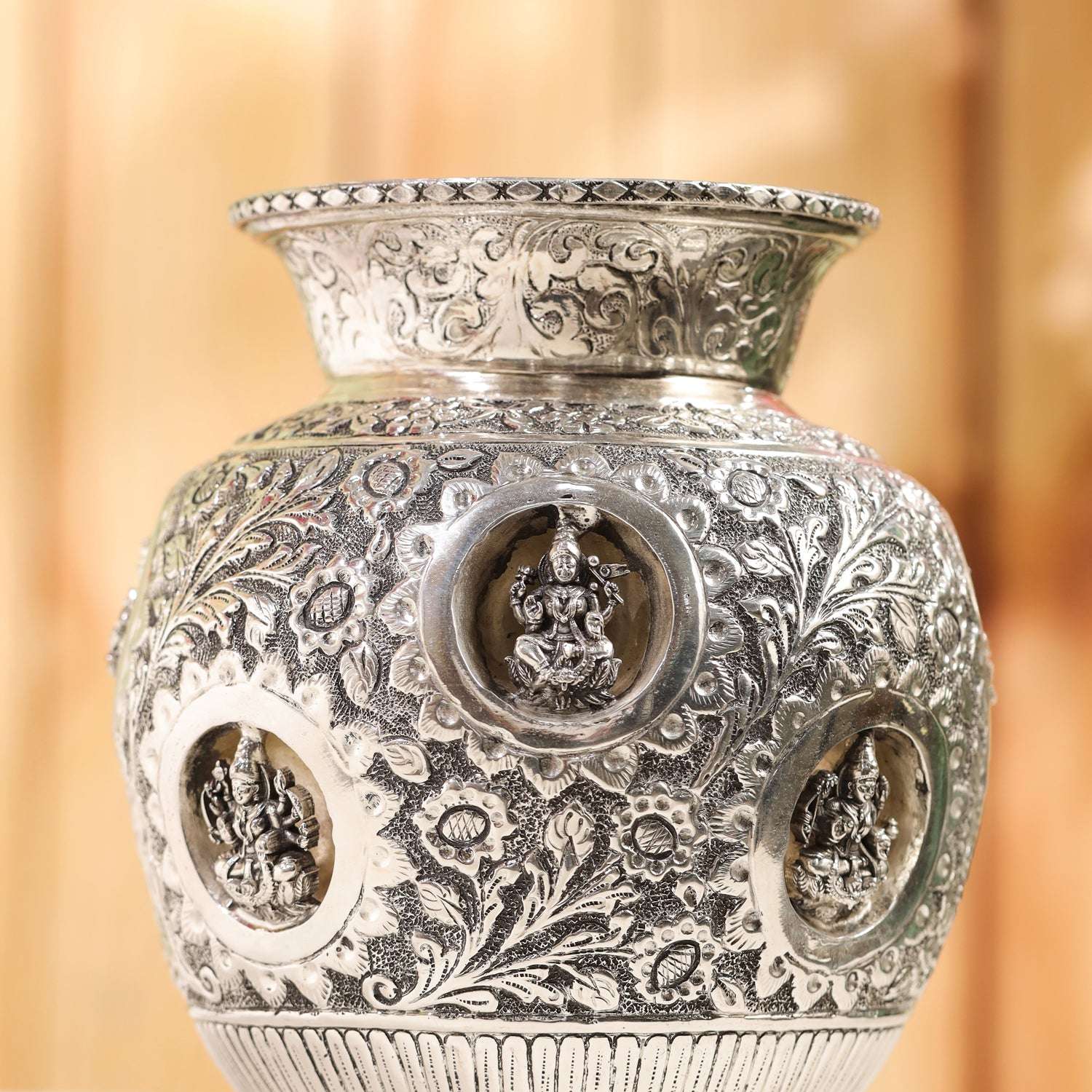 Brass Silver Plated Ashtalakshmi Kodam / Kalash (8 Inch) - Image 6