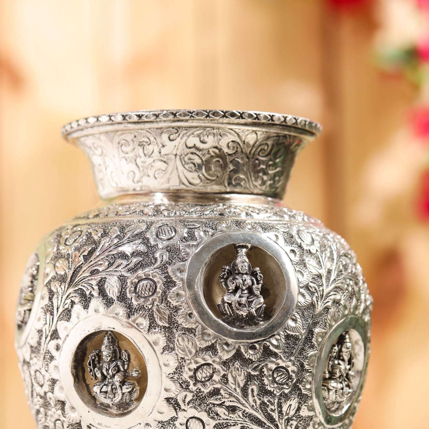 Brass Silver Plated Ashtalakshmi Kodam / Kalash (8 Inch) - Image 7