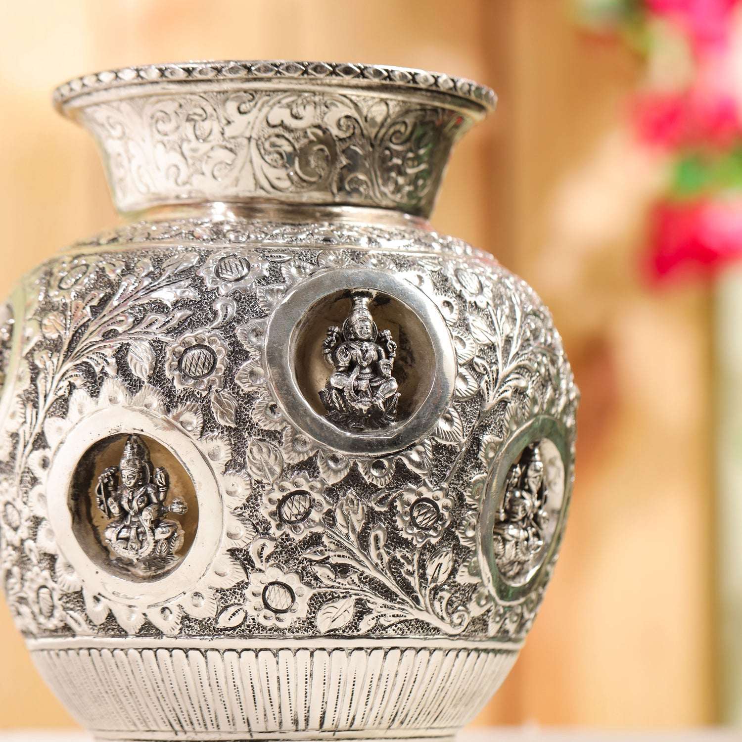 Brass Silver Plated Ashtalakshmi Kodam / Kalash (8 Inch) - Image 8