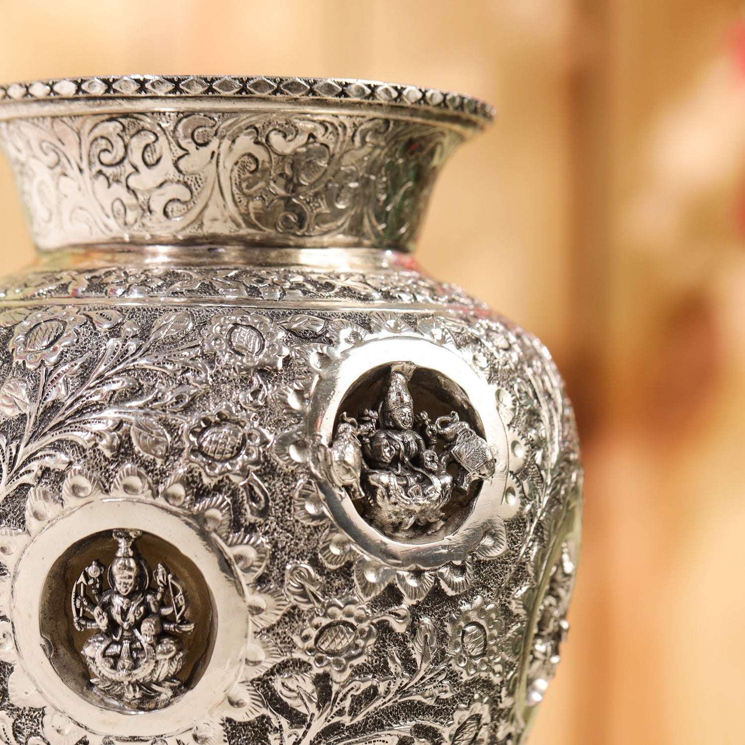 Brass Silver Plated Ashtalakshmi Kodam / Kalash (8 Inch) - Image 9