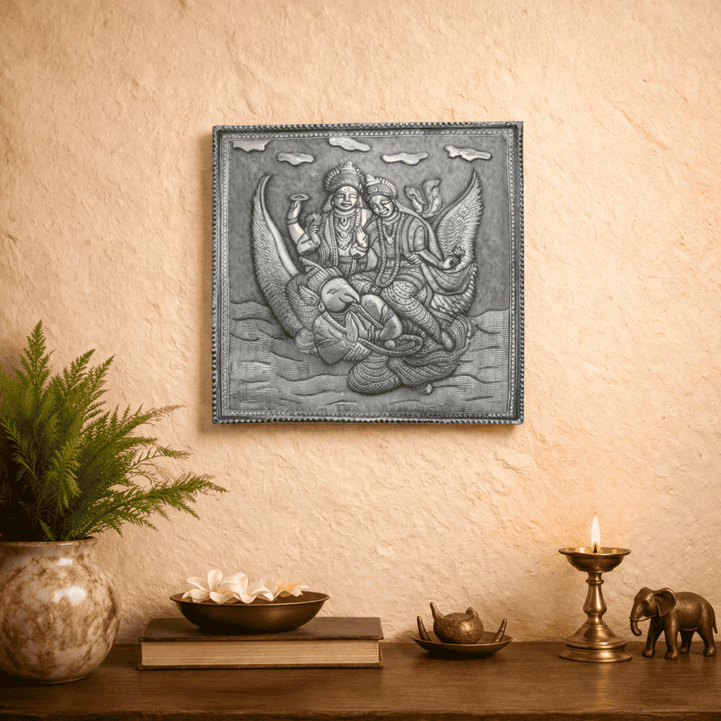 Brass Silver Plated Garuda Wall Hanging Plate (13.5 Inch)