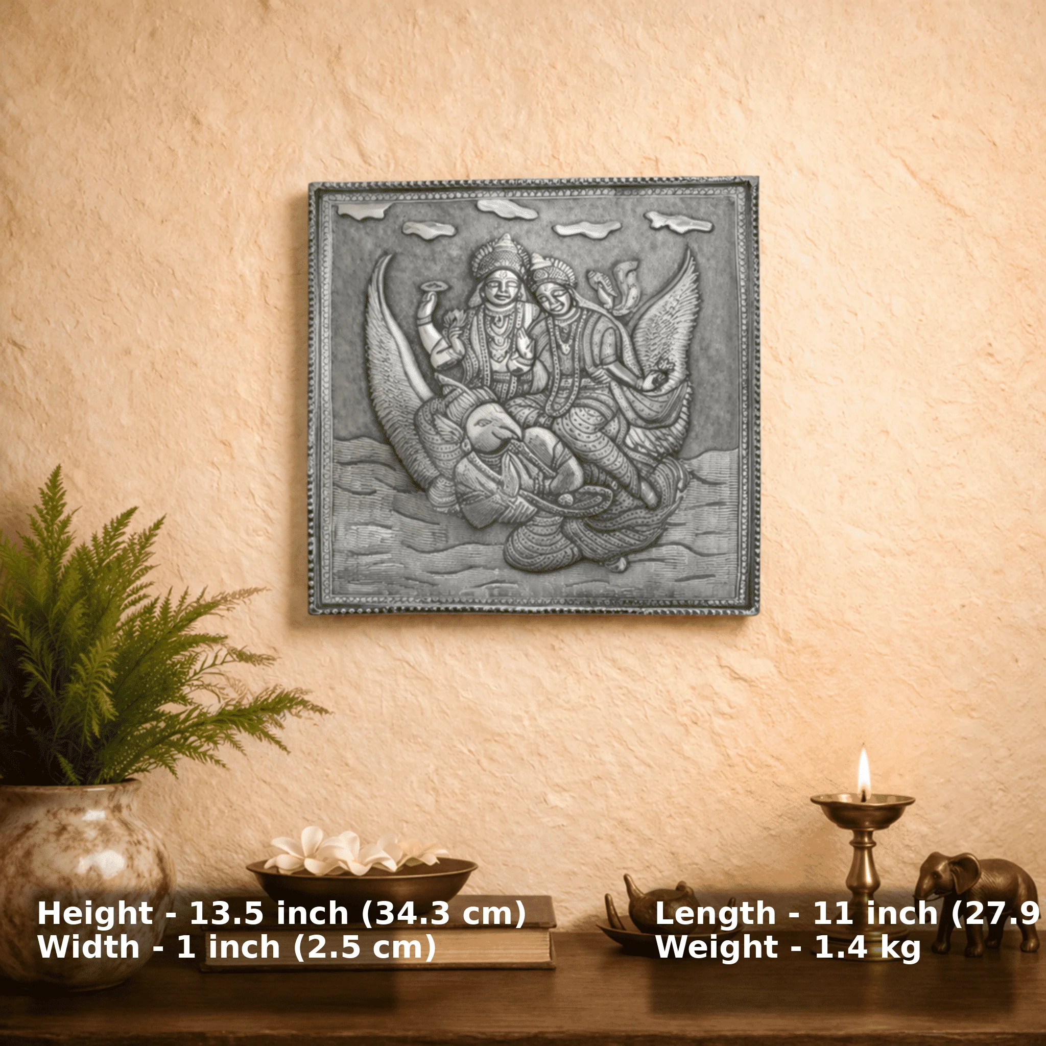 Brass Silver Plated Garuda Wall Hanging Plate (13.5 Inch) - Image 3