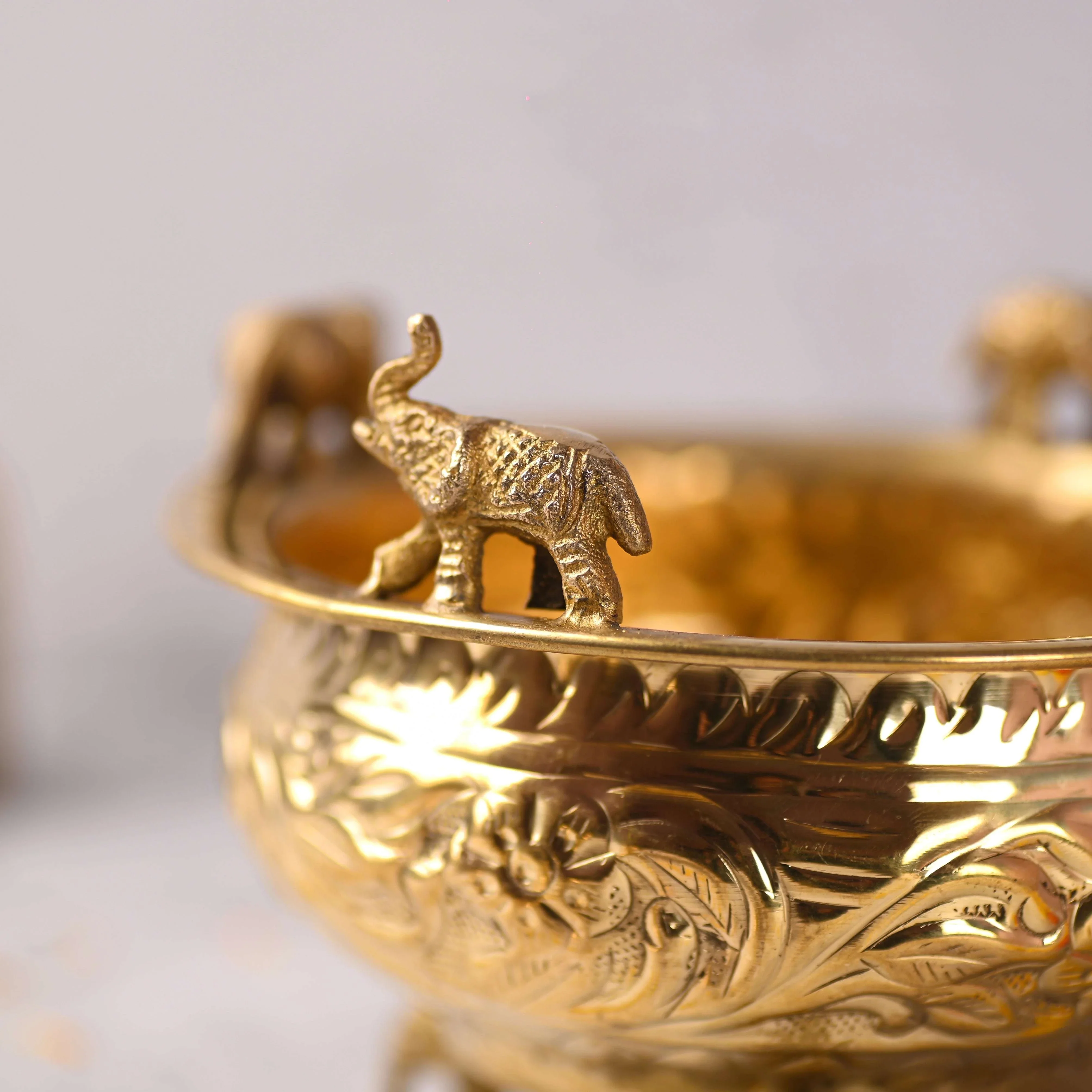 Brass Elephant Urli Bowl with Elephant Legs (4.5 Inch) - Image 2