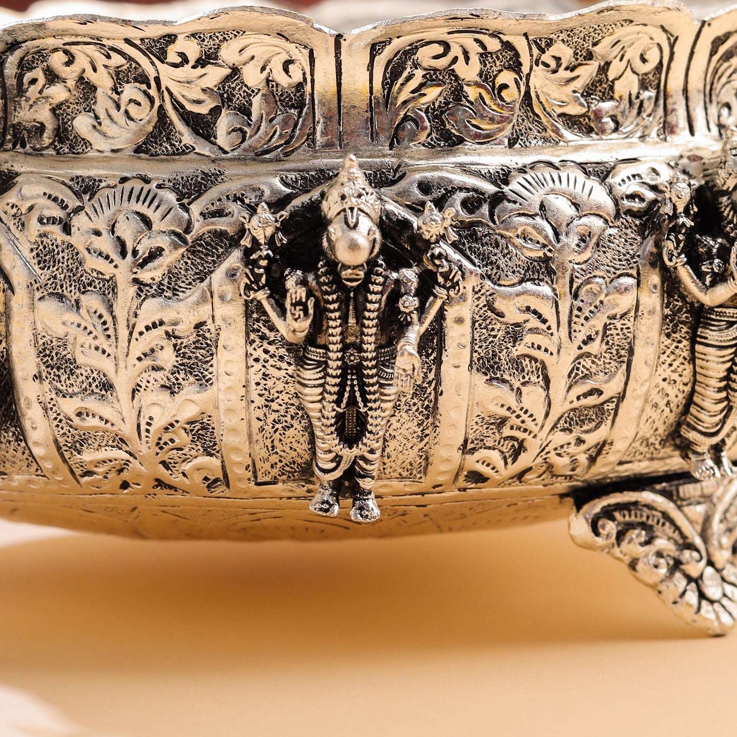 Brass Silver Plated Dashavatara Urli Bowl With Floral Design (4 Inch) - Image 6