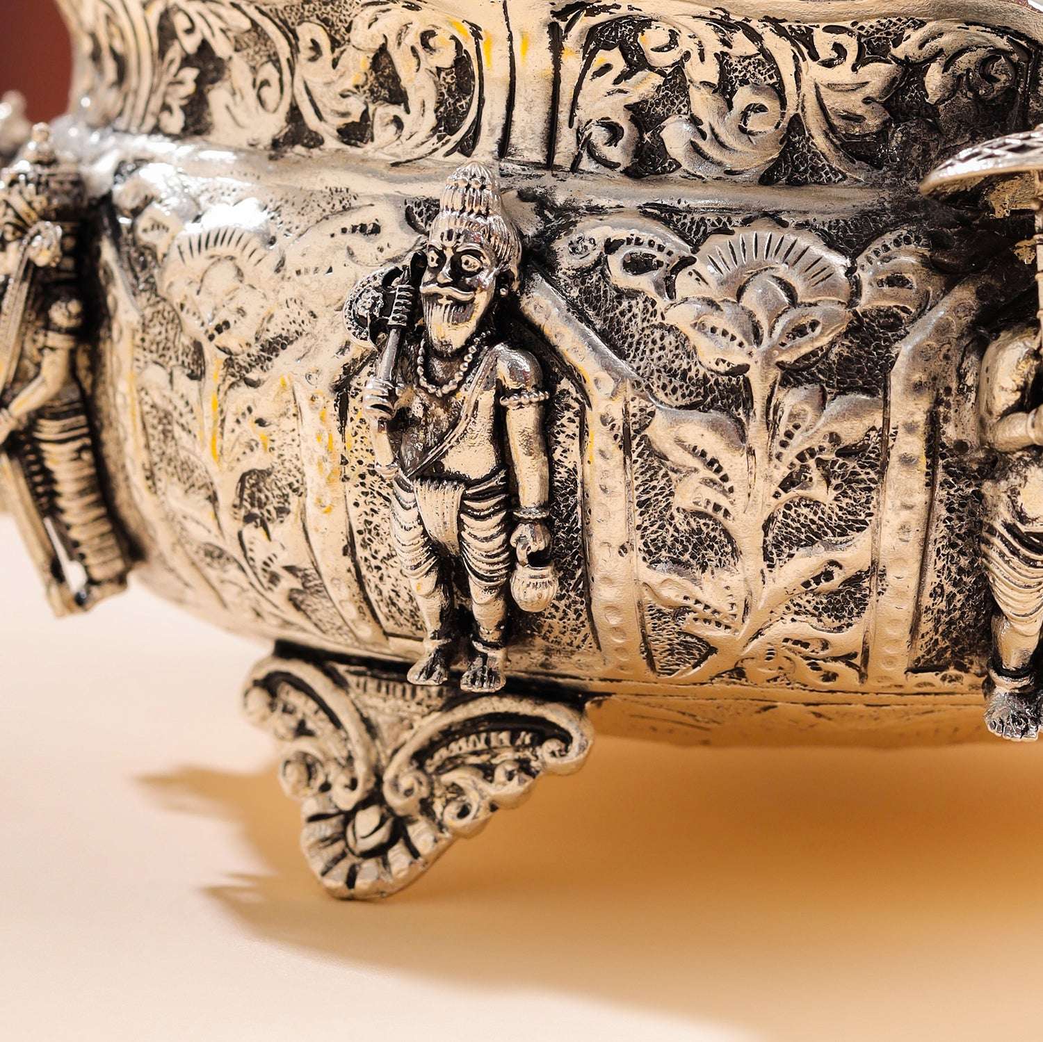 Brass Silver Plated Dashavatara Urli Bowl With Floral Design (4 Inch) - Image 7