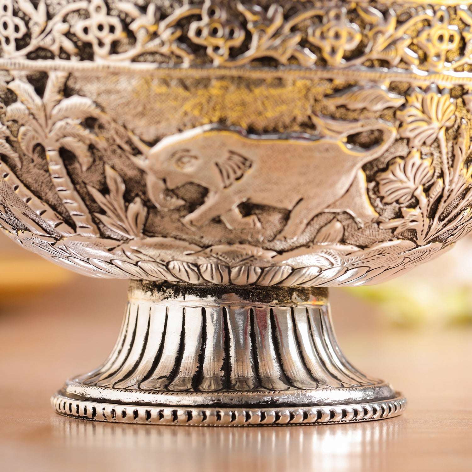 Brass Silver Plated Decorative Basket with Floral Design (4.8 Inch) - Image 3