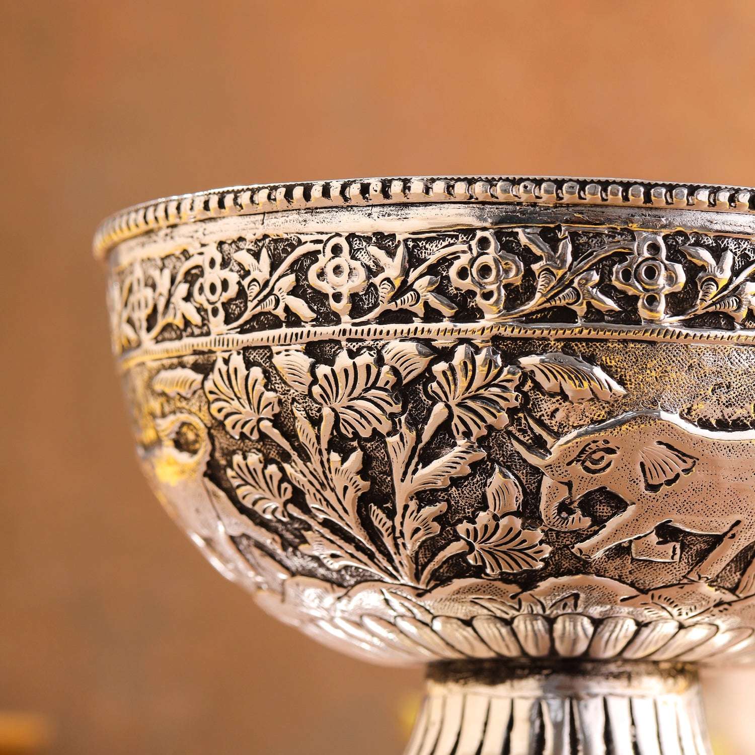 Brass Silver Plated Decorative Basket with Floral Design (4.8 Inch) - Image 4