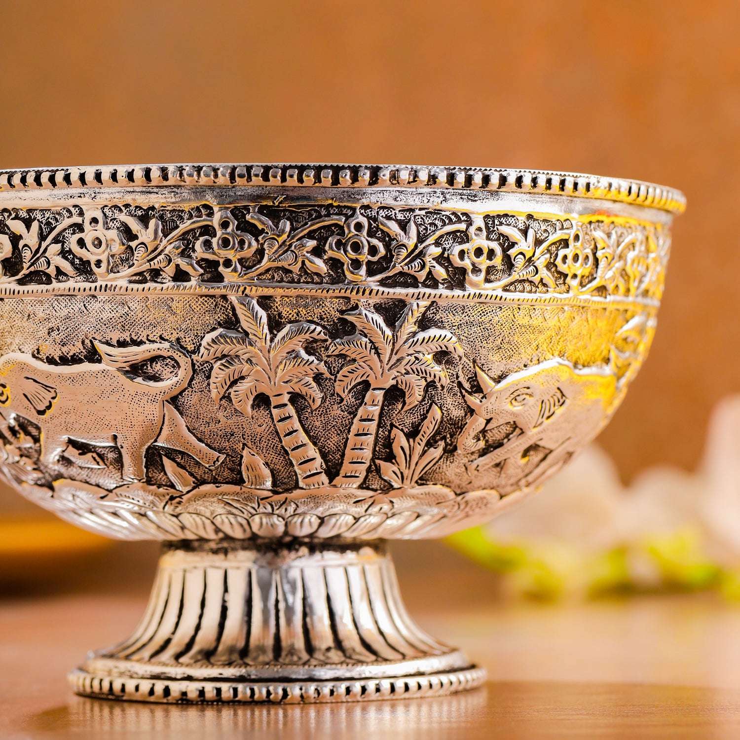 Brass Silver Plated Decorative Basket with Floral Design (4.8 Inch) - Image 5