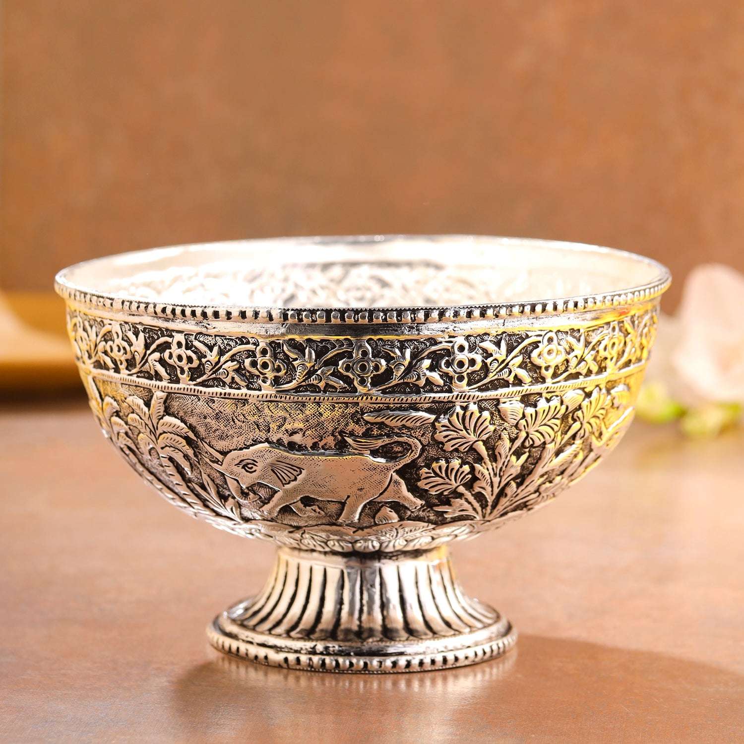 Brass Silver Plated Decorative Basket with Floral Design (4.8 Inch) - Image 6