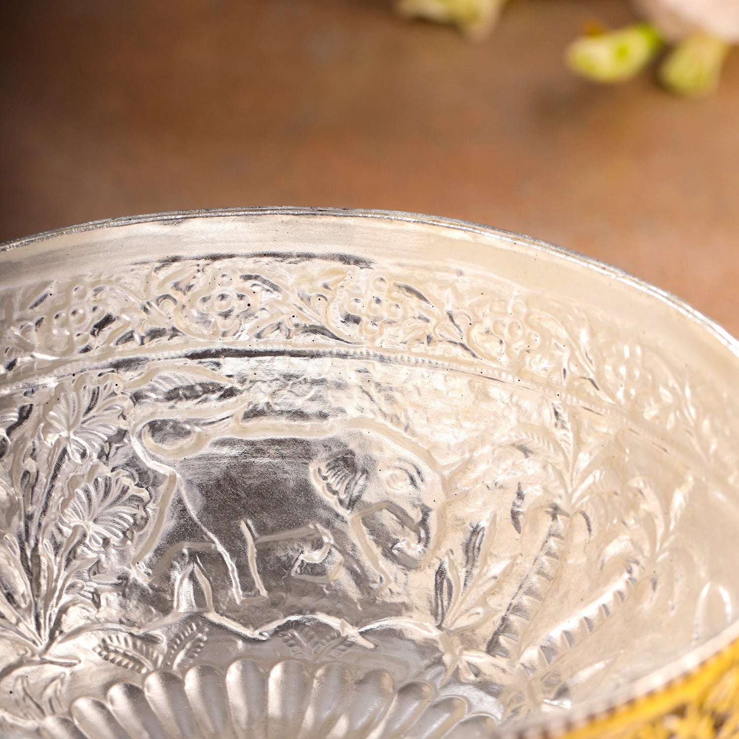 Brass Silver Plated Decorative Basket with Floral Design (4.8 Inch) - Image 7