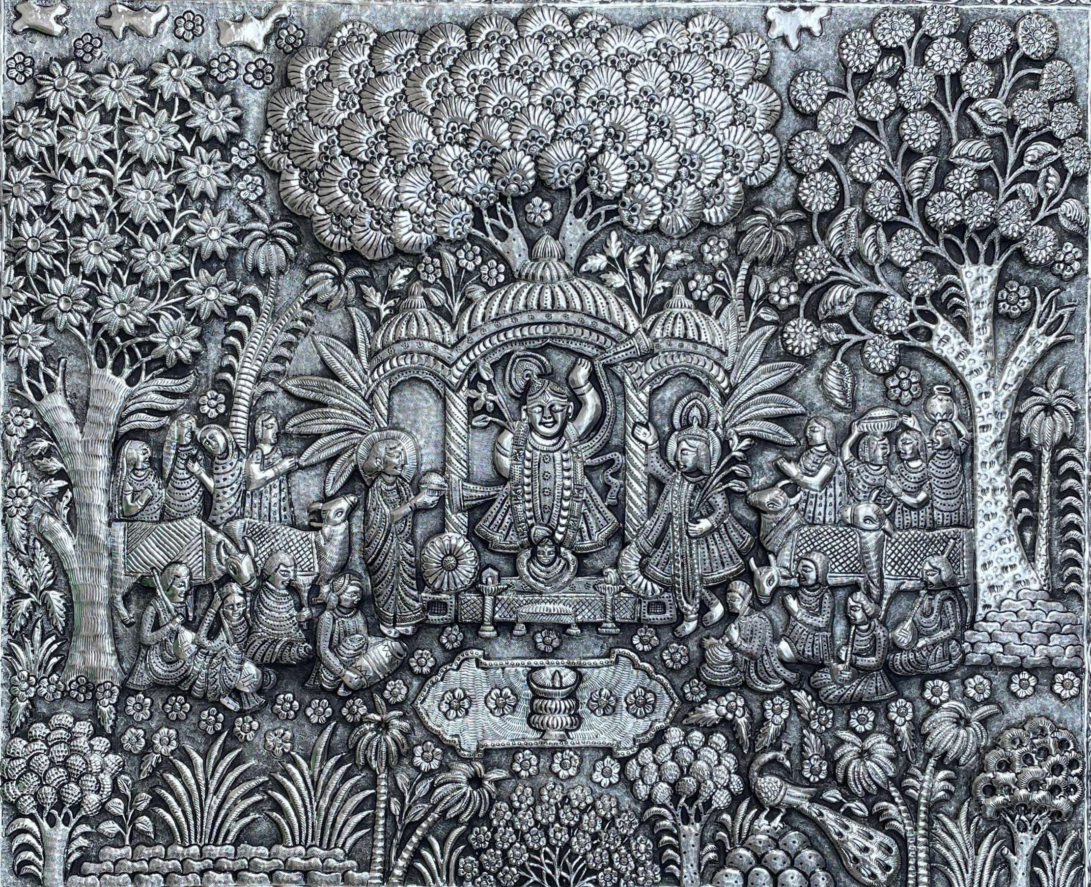 Brass Silver Plated Shrinathji Wall Hanging Plate (22 Inch) - Image 2
