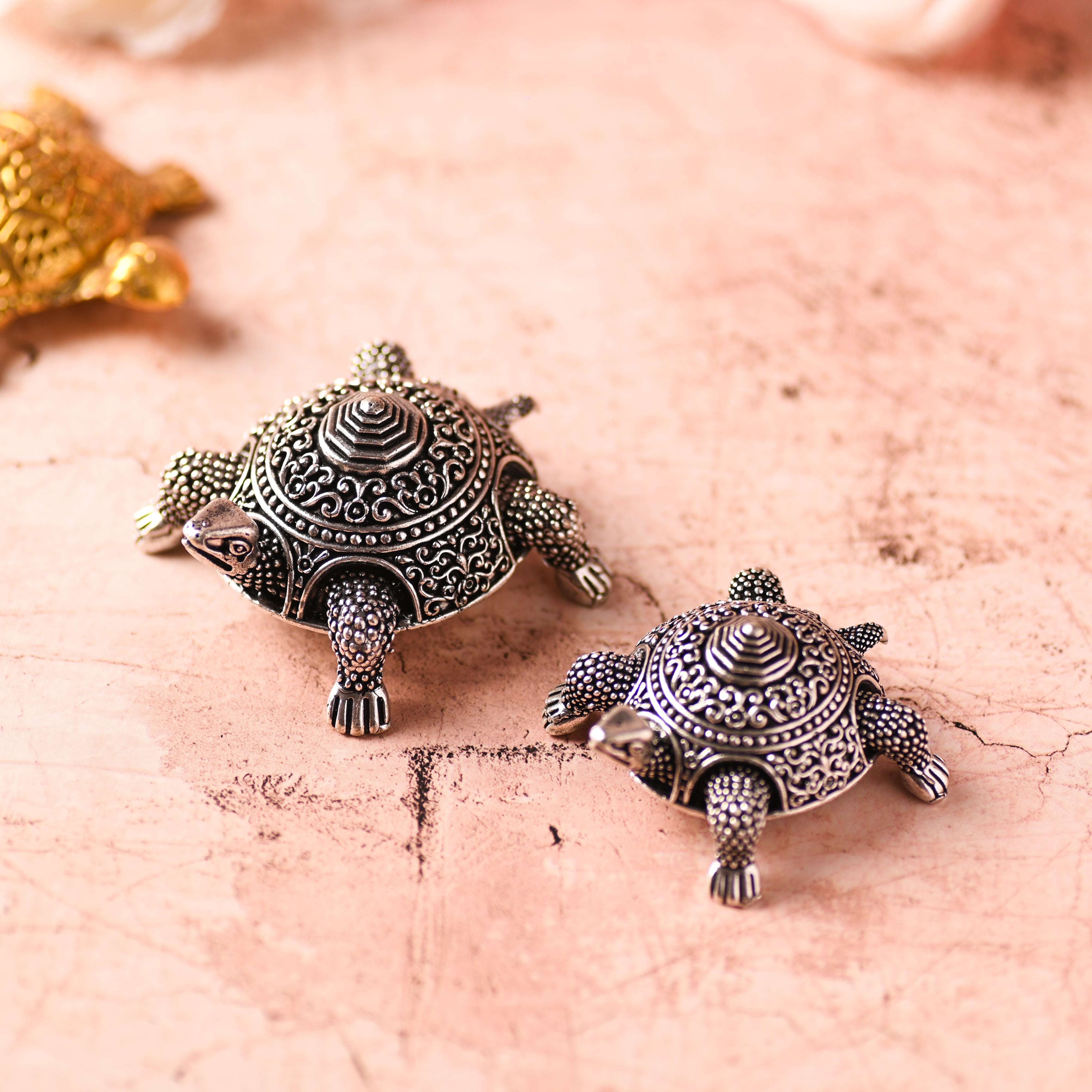 Brass Silver Plated Tortoise Lightweight Figurines Set