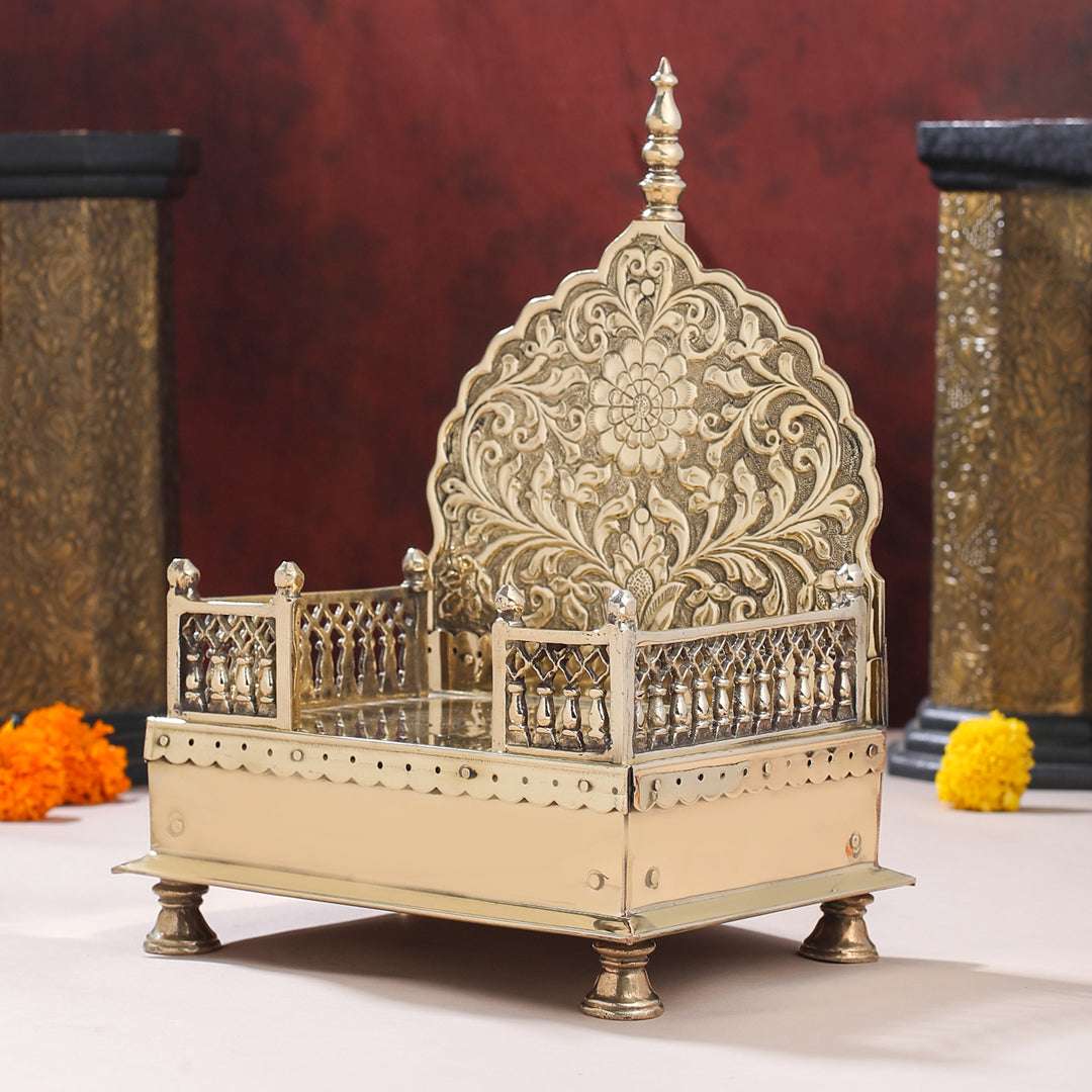 Handcrafted Brass Singhasan with Dome for Laddu Gopal (19 Inch) - Image 5