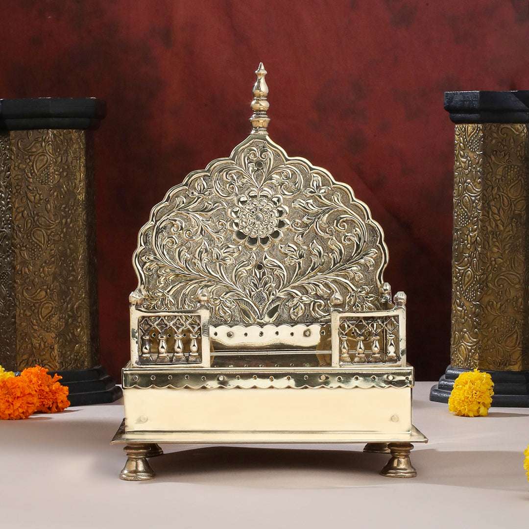 Handcrafted Brass Singhasan with Dome for Laddu Gopal (19 Inch) - Image 6