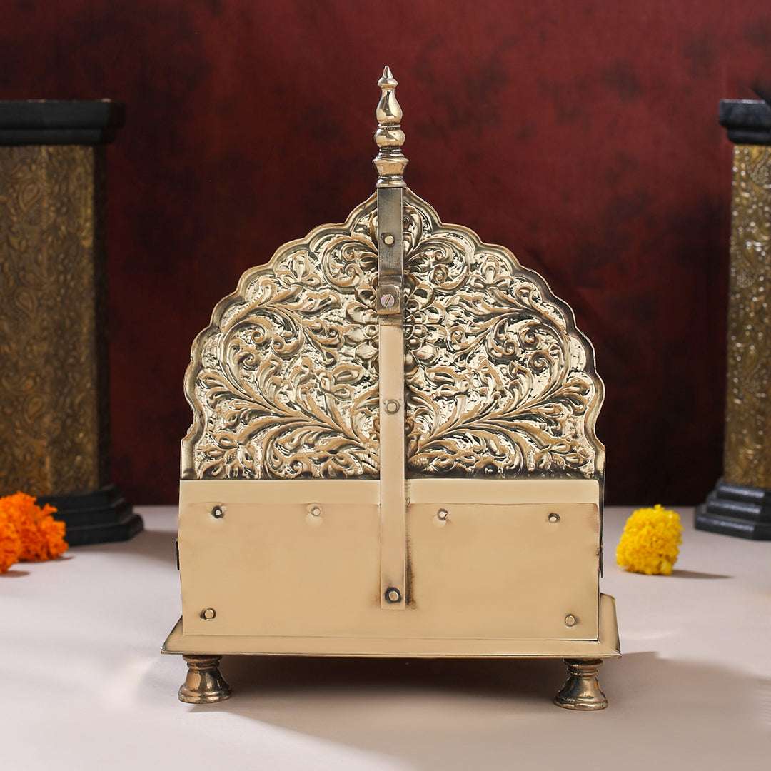 Handcrafted Brass Singhasan with Dome for Laddu Gopal (19 Inch) - Image 7