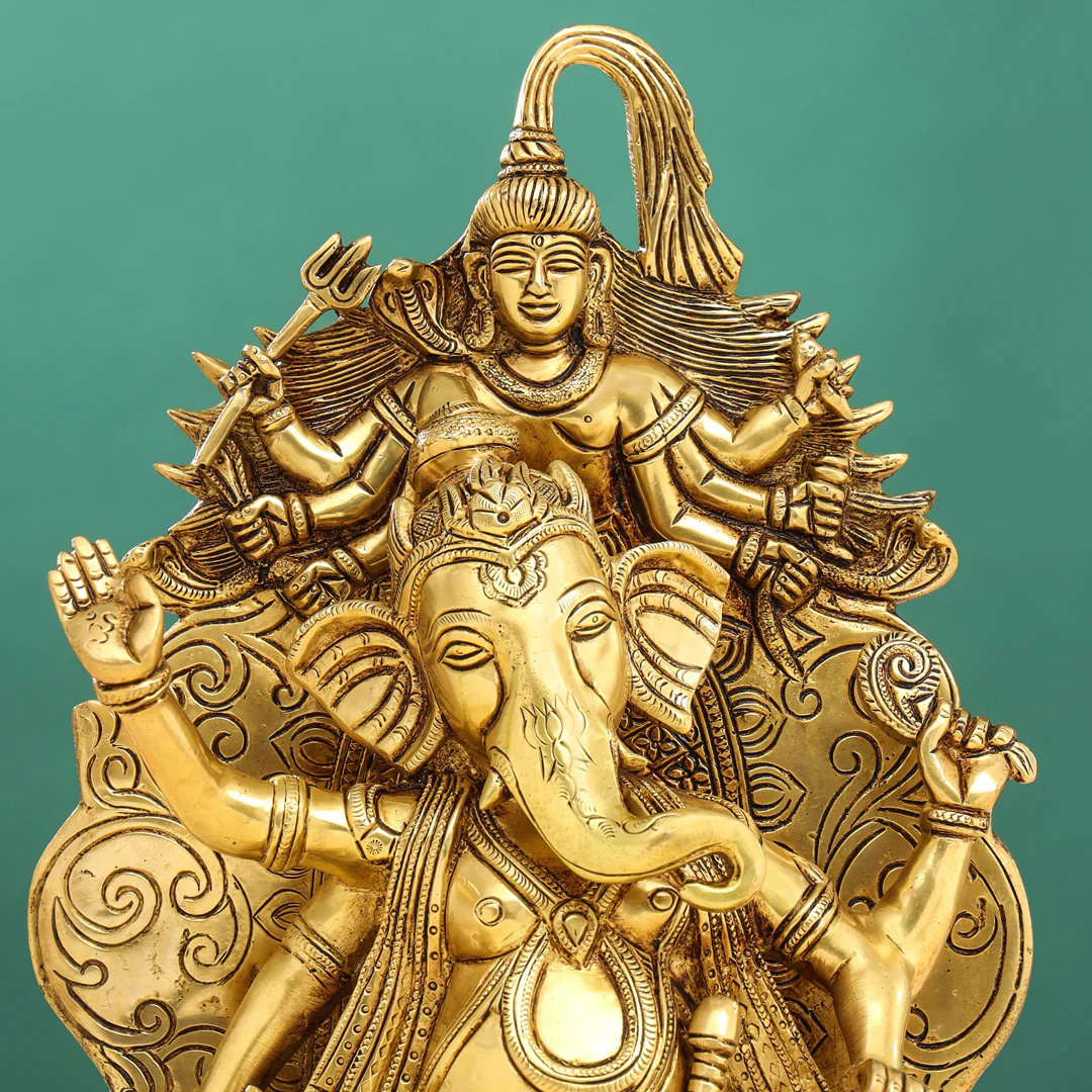Brass Sitting Ganesha On Throne (Singhasan) Idol (16 Inch) - Image 2