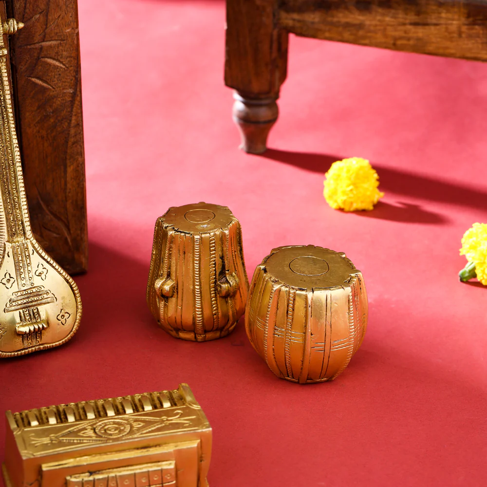 Brass Tabla, Dugi, Sitar And Harmonium Decor Set - Image 4