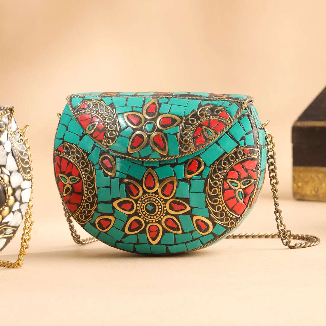 Brass Handcrafted Mosaic Sling Bags – Vintage Boho Clutch (4.5 Inch) - Image 3