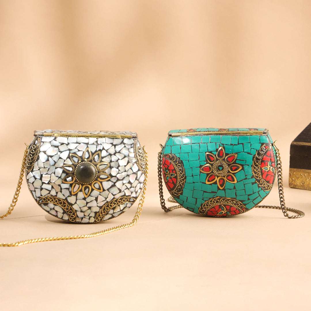Brass Handcrafted Mosaic Sling Bags – Vintage Boho Clutch (4.5 Inch) - Image 4