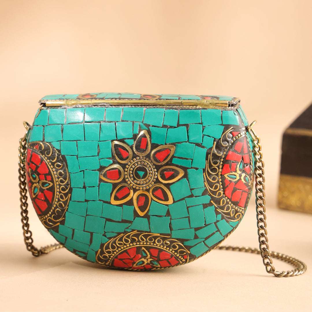 Brass Handcrafted Mosaic Sling Bags – Vintage Boho Clutch (4.5 Inch) - Image 6
