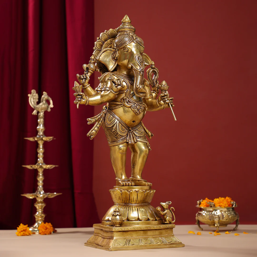 Brass Superfine Standing Ganesha Statue (26 Inch) - Image 2