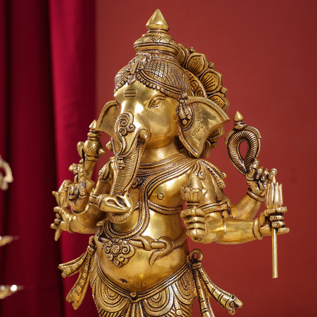 Brass Superfine Standing Ganesha Statue (26 Inch) - Image 7