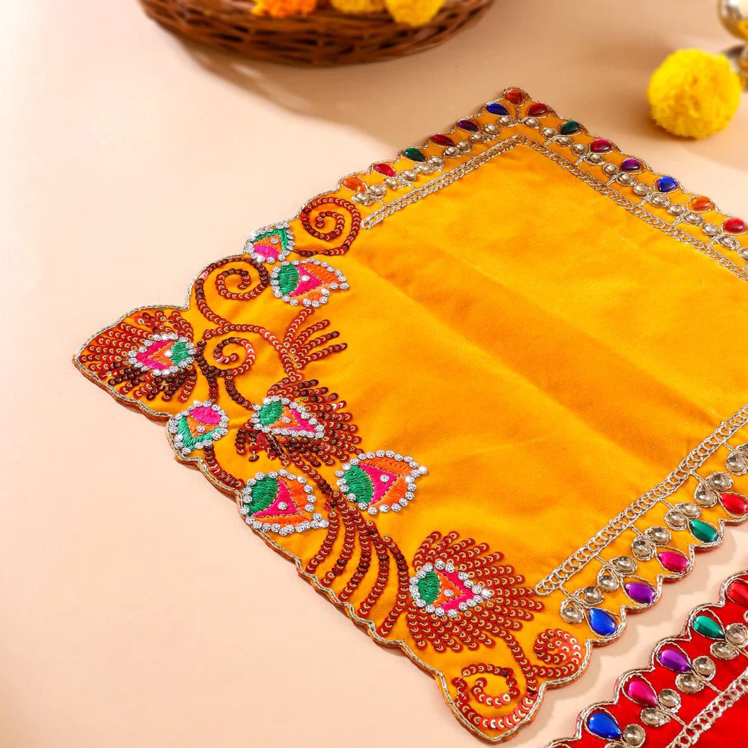 Stone And Sequin Work Velvet God Pooja Asana - Image 2