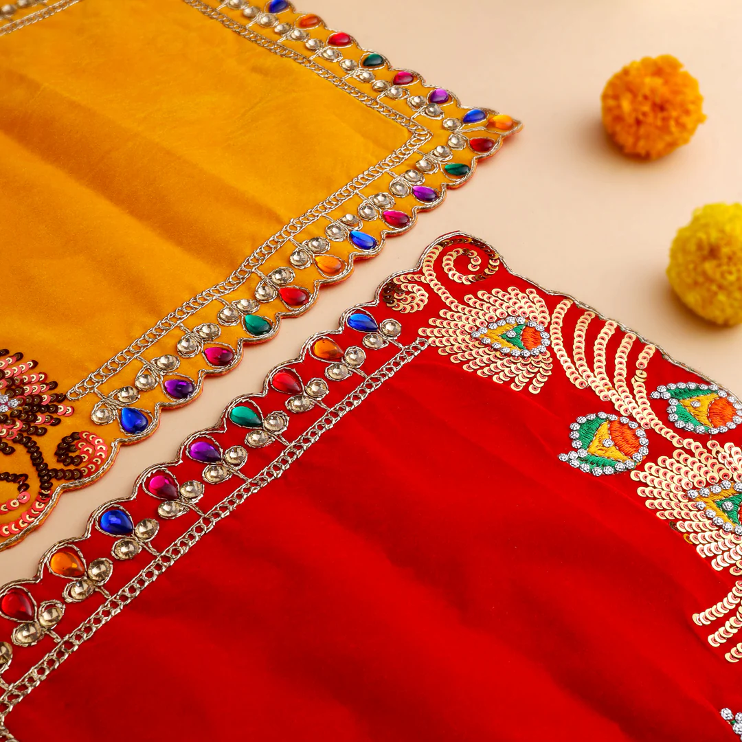 Stone And Sequin Work Velvet God Pooja Asana - Image 3