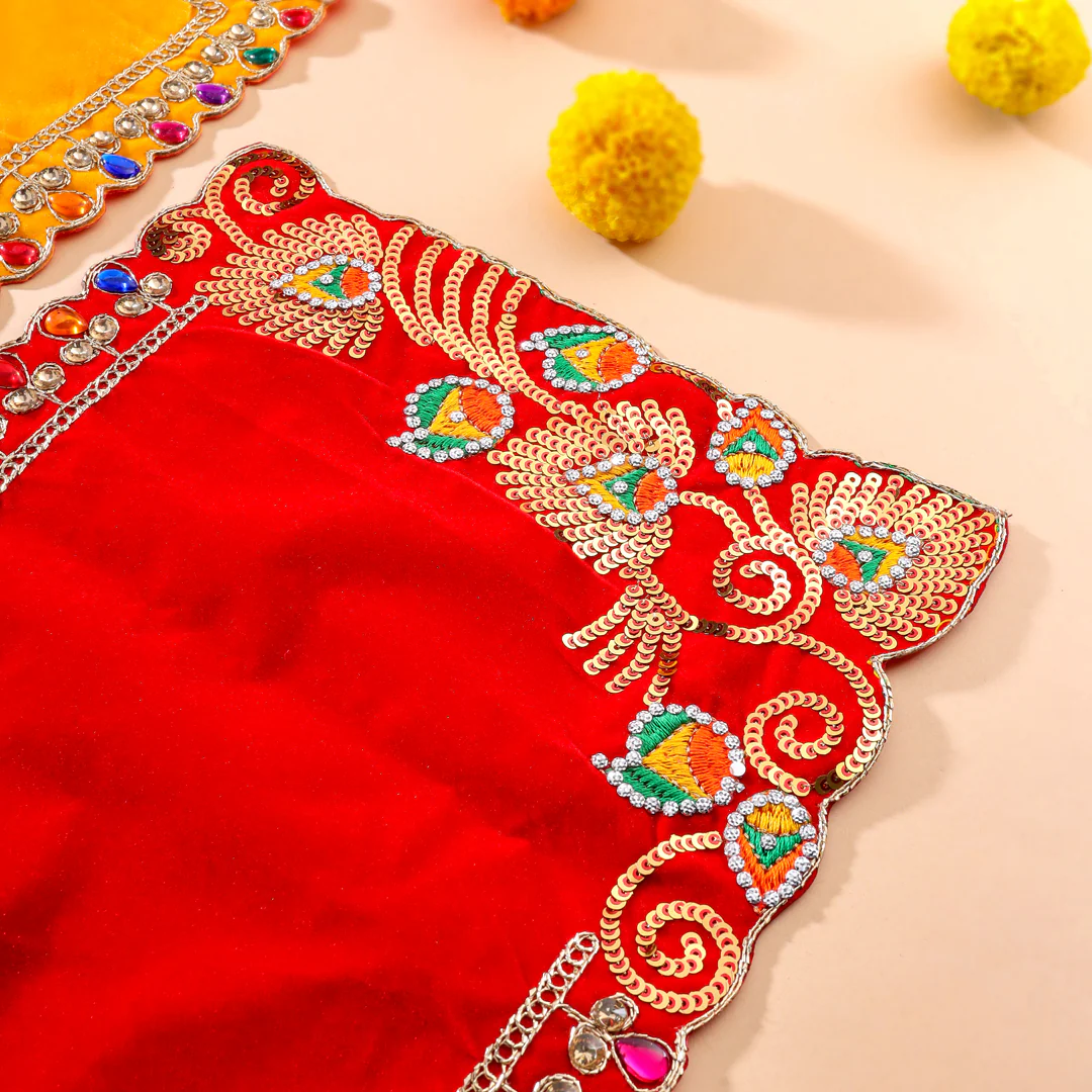 Stone And Sequin Work Velvet God Pooja Asana - Image 4